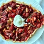 Slice of strawberry rhubarb galette.