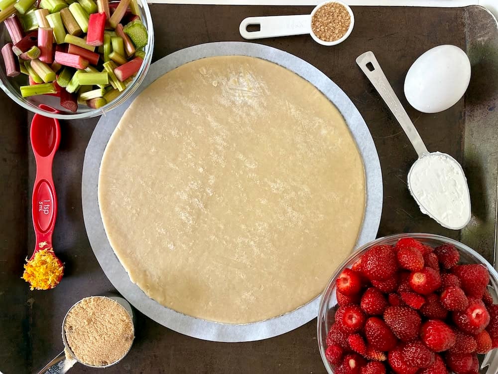 Strawberry rhubarb galette ingredients.