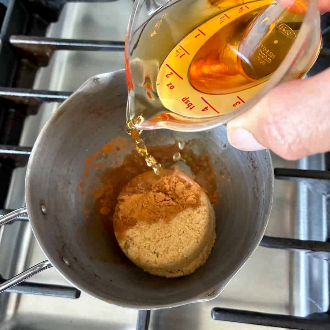 Making bourbon caramel.
