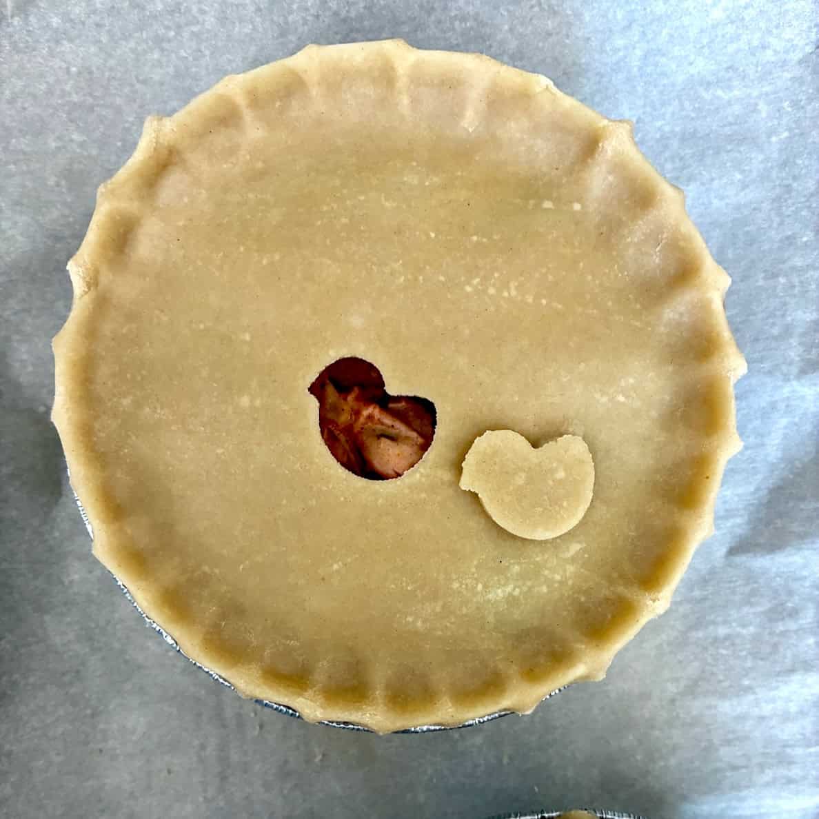 Pie with a chick cutout on top.