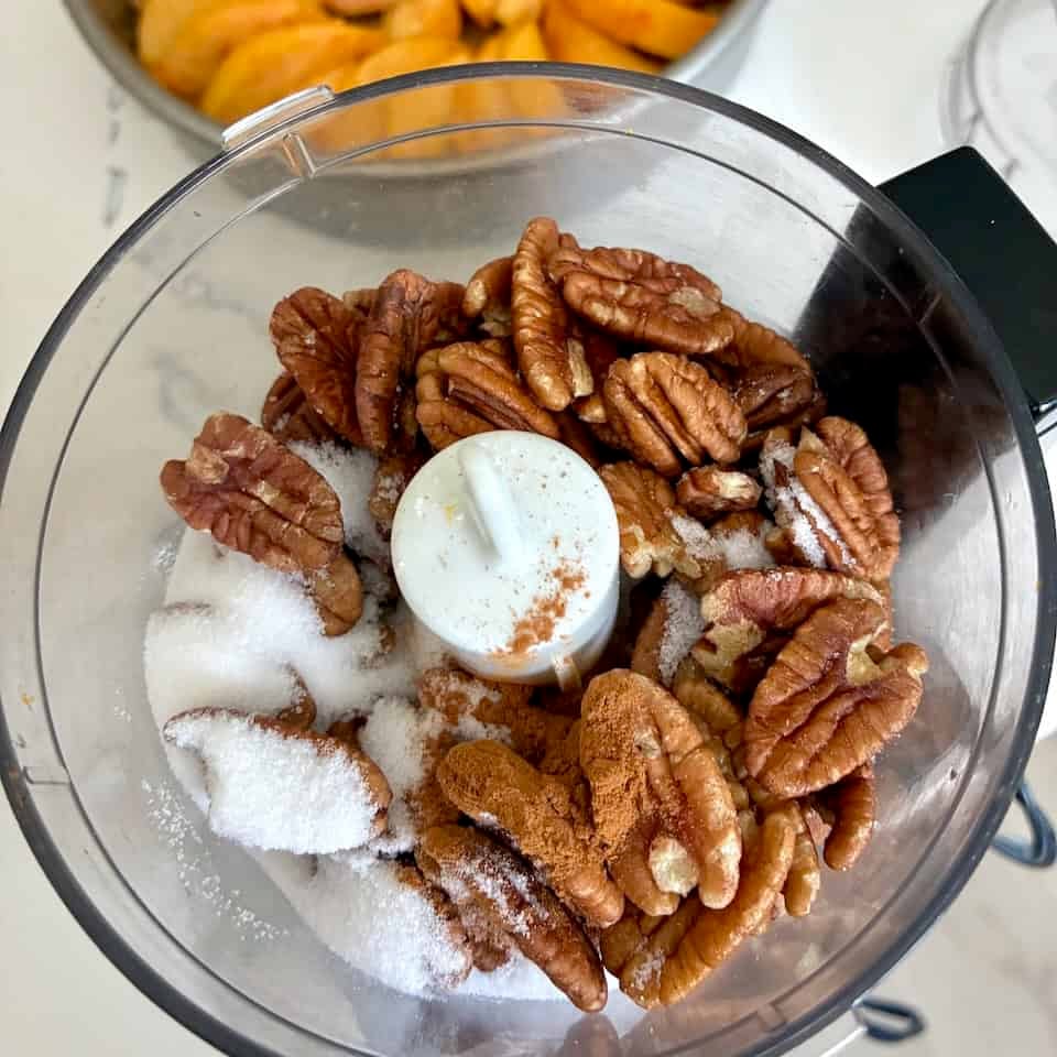 Pecan filling ingredients in a food processor.
