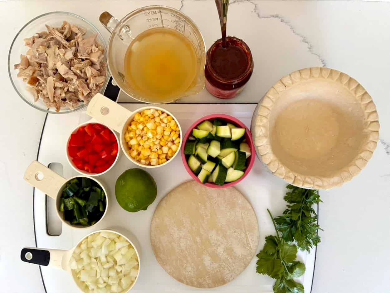 Mexican chicken pot pie ingredients.