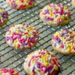 Funfetti cookies on a cooling rack.