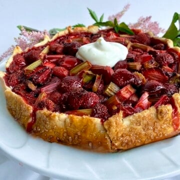 Strawberry rhubarb galette with creme fraiche.