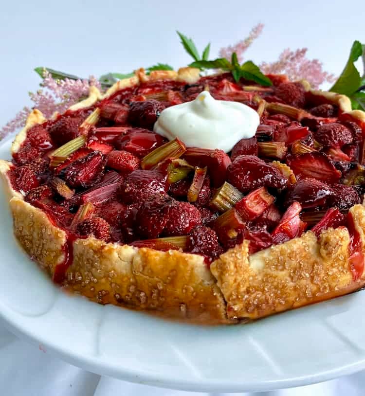 Strawberry rhubarb galette with creme fraiche.