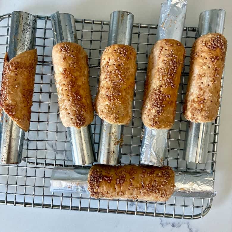 Baked pie crust cannoli shells.