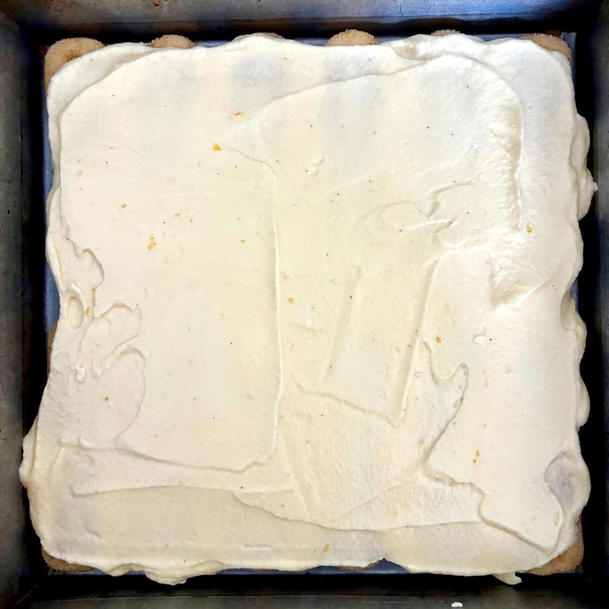 Tiramisu layers of ladyfingers and mascarpone cream.