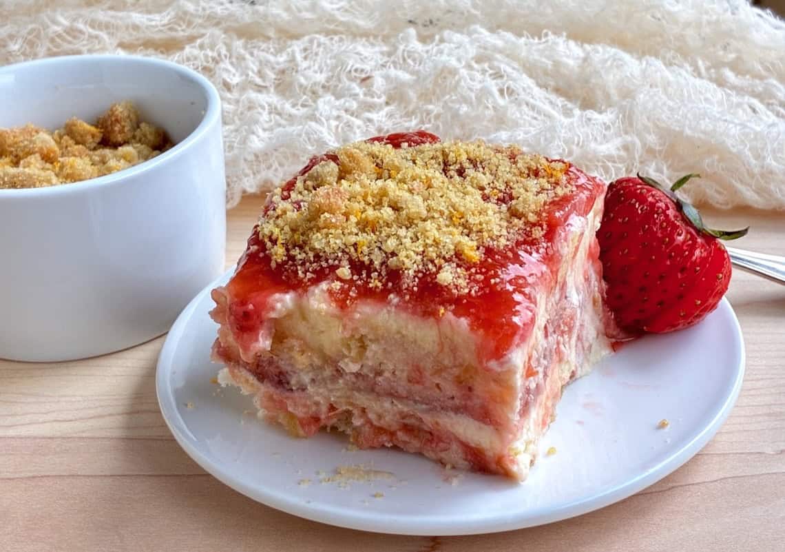 Strawberry rhubarb icebox cake.