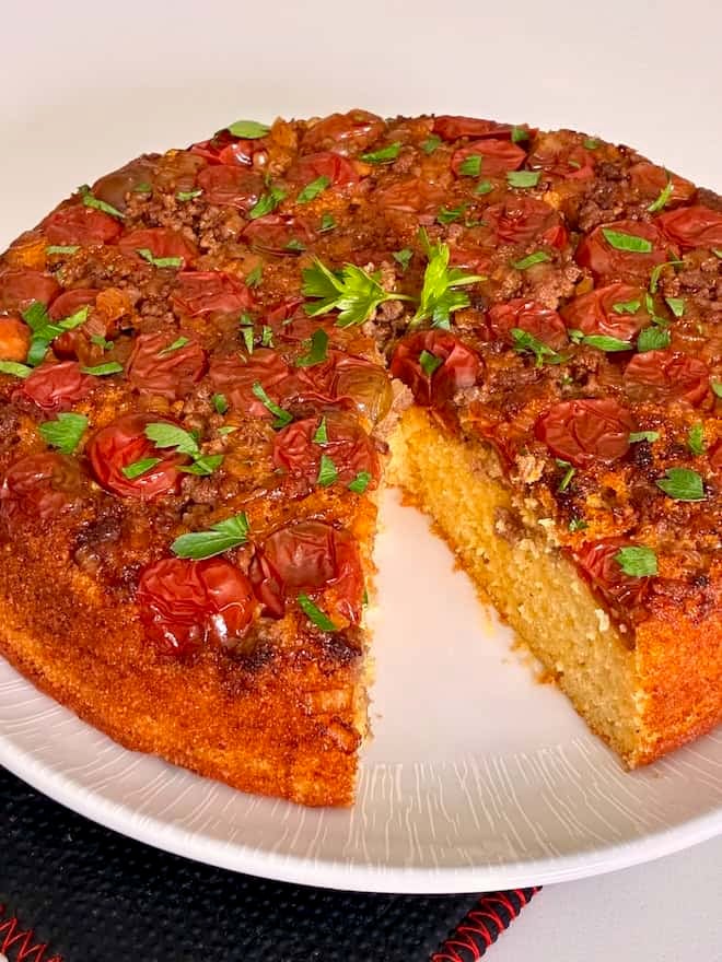 Sliced Italian sausage cornbread casserole.