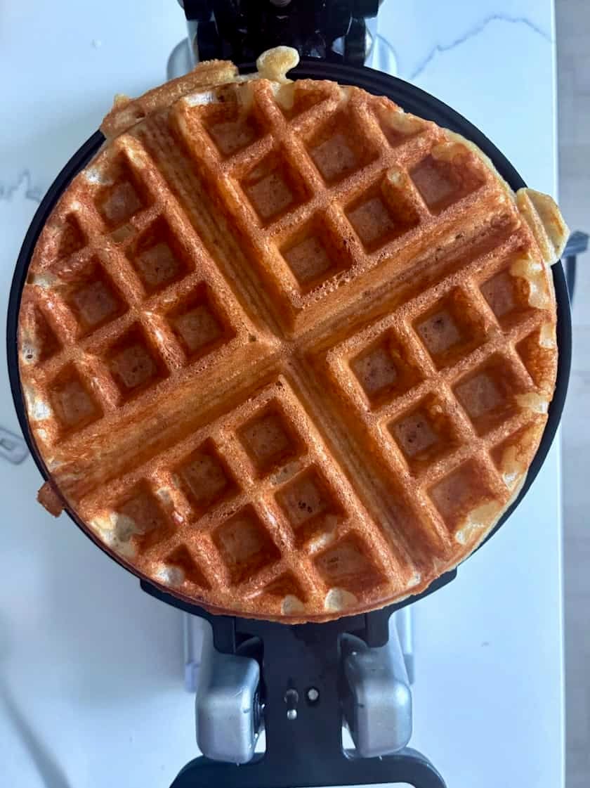 Golden brown sourdough waffle.