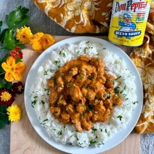 Butter chicken and rice.