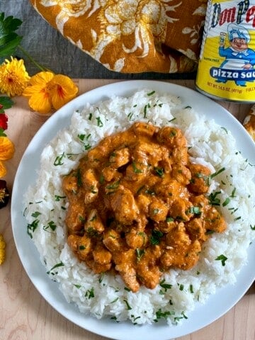 Butter chicken and rice.