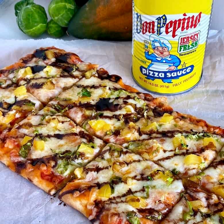 Balsamic drizzle on autumn pizza.