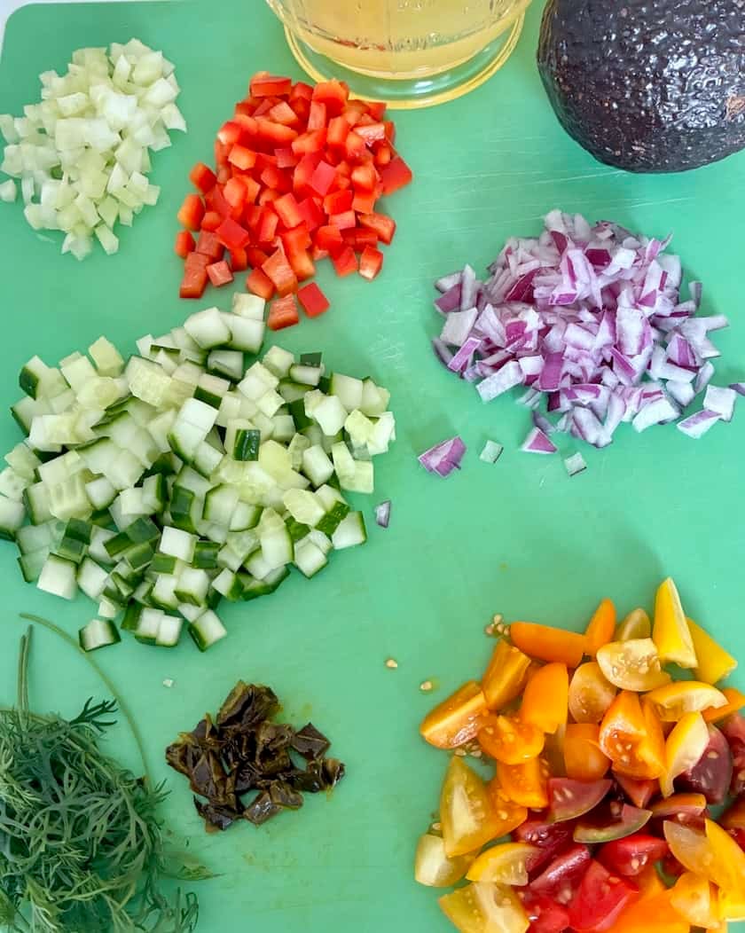 Diced vegetables.